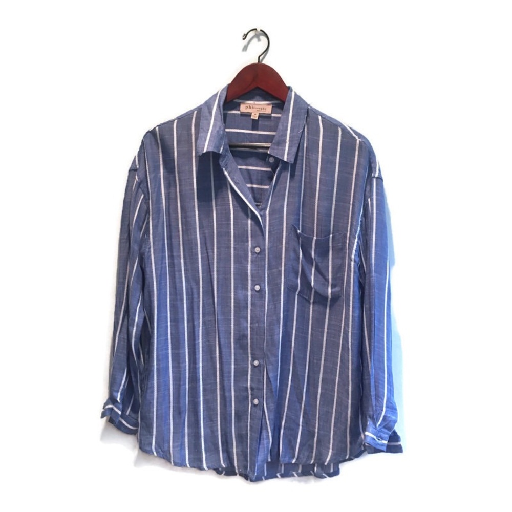 Philosophy Republic blue & white long sleeve shirt